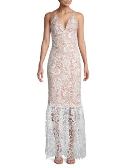 Shop Dress The Population Sophia Plunging Lace Trumpet Gown In White