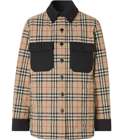 Shop Burberry Check Print Flannel Jacket In Multicolor