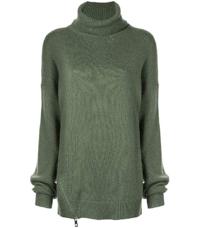 Shop Tibi Cashmere Side Zip Turtleneck Sweater In Army