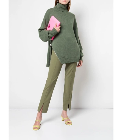 Shop Tibi Cashmere Side Zip Turtleneck Sweater In Army