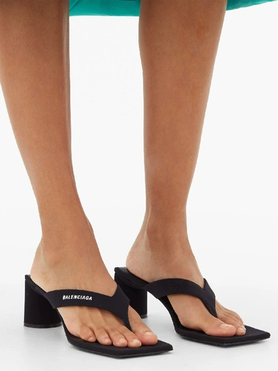 Balenciaga Square Block-heel Leather Thong Sandals | ModeSens