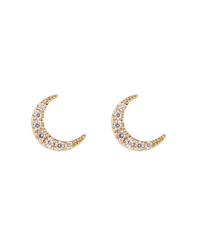 Shop Ef Collection Mini Diamond Moon Studs In Gold