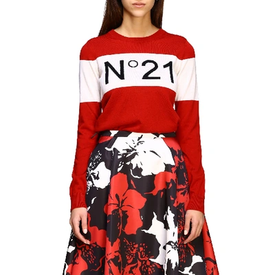 Shop N°21 N° 21 Sweater N &deg; 21 Crew Neck Sweater With Logo In Red
