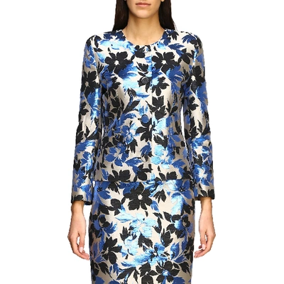 Shop Boutique Moschino Jacket In Floral Brocade In Blue