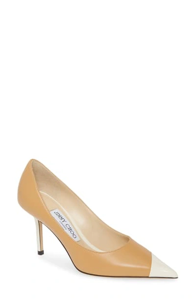 Shop Jimmy Choo Love Asymmetrical Patent Leather Pointed Toe Pump In Butter Rum/ Latte