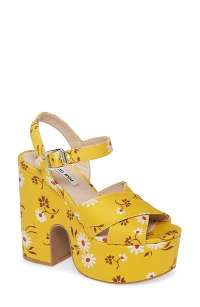 Shop Miu Miu Floral Platform Quarter Strap Sandal In Yellow