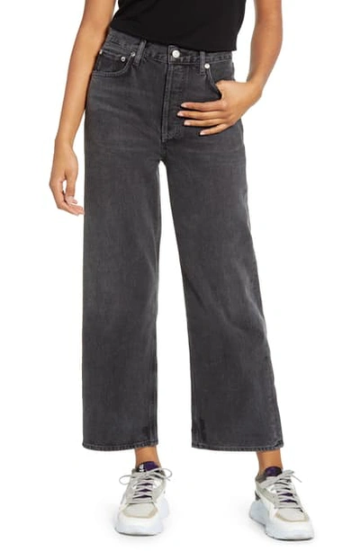 Ren High Waist Crop Wide Leg Jeans In Grey Smoke