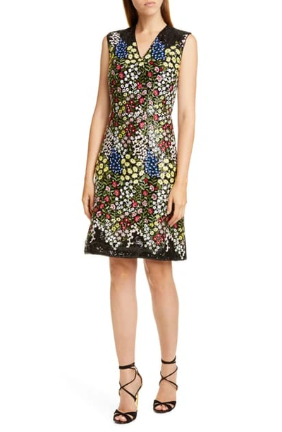 Shop Giambattista Valli Sequin & Floral Embroidered A-line Dress In Black Mix