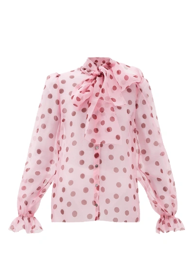 Dolce & Gabbana Polka Dot Silk Organza Tieneck Blouse In Pink | ModeSens