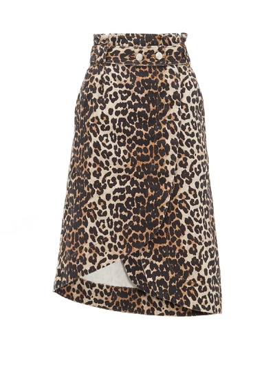 Ganni Asymmetric Belted Leopard-print Denim Wrap Skirt In Animal Print |  ModeSens