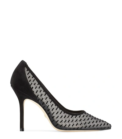 Shop Stuart Weitzman The Tasha Flat In Black Mesh With Velvet Detail