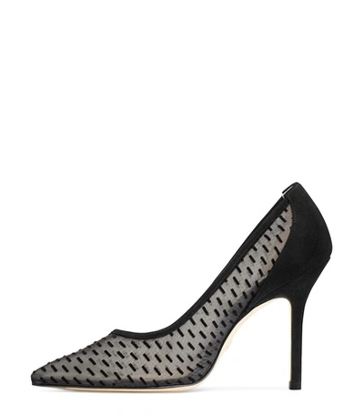 Shop Stuart Weitzman The Tasha Flat In Black Mesh With Velvet Detail