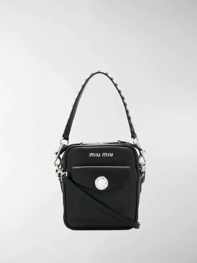 Shop Miu Miu Crystal Embellished Bandoleer Bag In Black