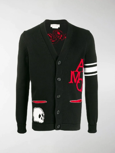 Shop Alexander Mcqueen Skull And Monogram V-neck Cardigan In Black