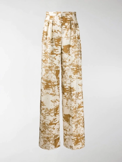 Shop Max Mara Printed Pleat Waist Trousers In Neutrals