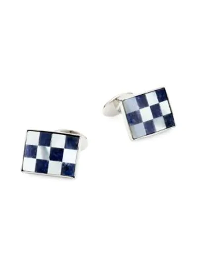 Shop David Donahue 2-piece Sterling Silver Sodalite & Mother Of Pearl Checkerboard Cufflink
