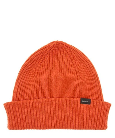 Shop Paul Smith Ribbed Cashmere-blend Beanie Hat In Orange