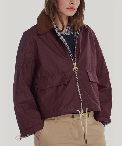 Shop Barbour X Alexachung Margot Cropped Wax Jacket In Bordeux Northumbria