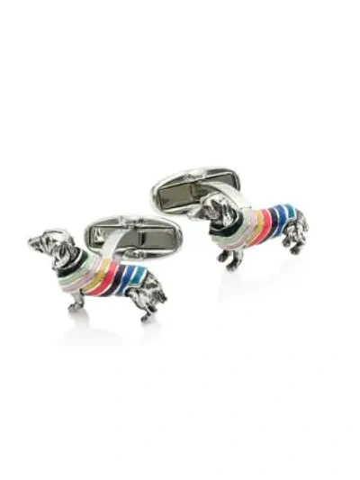 Shop Paul Smith Dog In Stripes Cufflinks In Grey