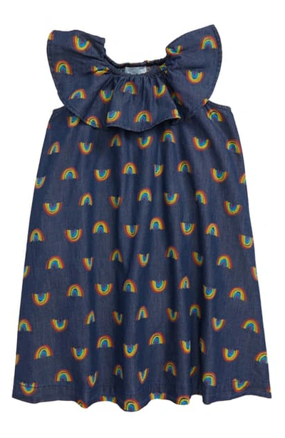 Shop Stella Mccartney Girl's  Rainbow Print Chambray Dress In Blue