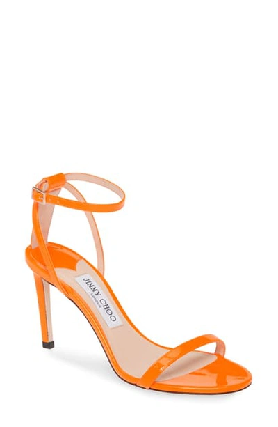 Shop Jimmy Choo Minny Neon Patent Sandal In Neon Orange