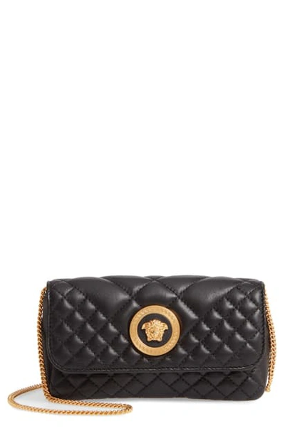 Shop Versace Small Tribute Small Quilted Crossbody Bag In Black/ Tribute Gold