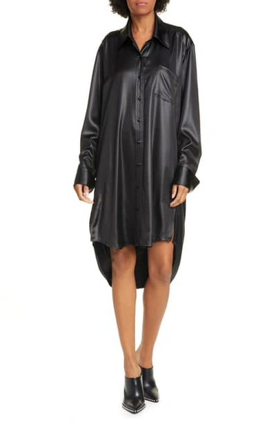 Shop Alexander Wang T Wet Shine Wash & Go Oversize Long Sleeve Shirtdress In Black