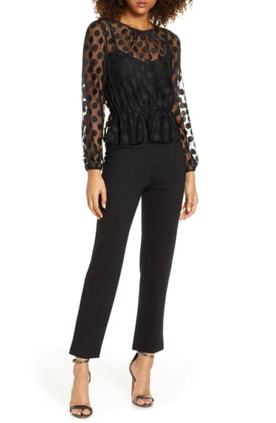 Shop Ali & Jay Allison Long Sleeve Dot Mesh Jumpsuit In Black