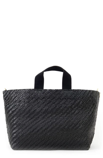 Bateau Woven Leather Tote In Black Woven Zig-zag