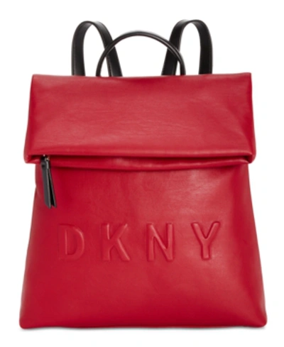 Shop Dkny Tilly Logo Foldover Backpack In Black/silver