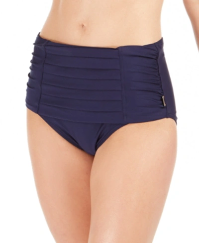 Shop Calvin Klein Pleated High-waist Bikini Bottoms Women's Swimsuit In Navy