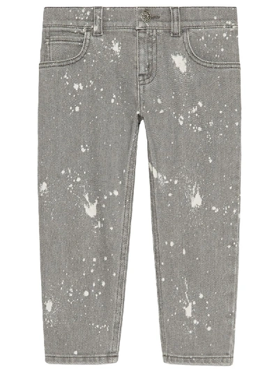 Shop Gucci Children's Washed Denim Pant In Grey