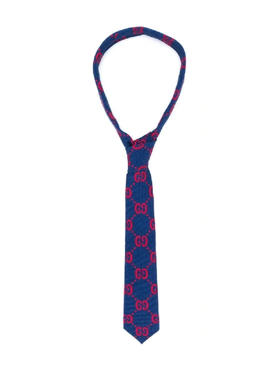 Shop Gucci Interlocking Logo Tie In Blue