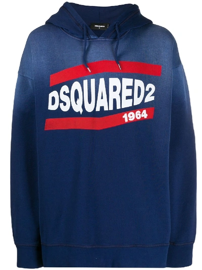 Shop Dsquared2 1964 Logo Printed Hoodie In Blue