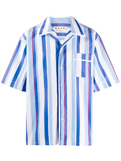 Shop Marni Yarn-dyed Striped Bowling Shirt In Blue