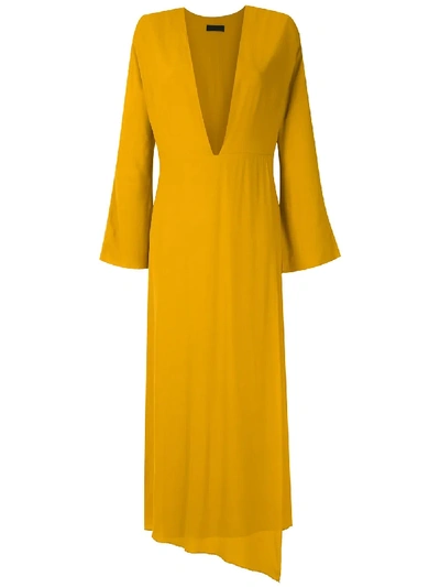 Shop Osklen Ouro Plunge Maxi Dress In Yellow