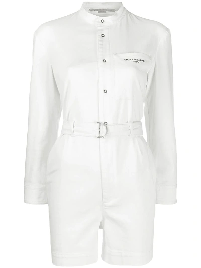 Shop Stella Mccartney Denim Belted Playsuit In White