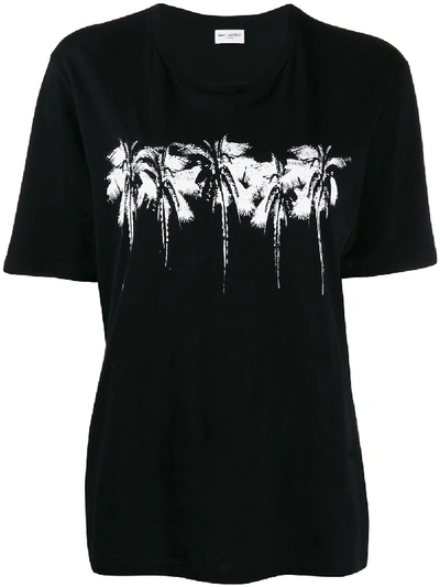 Shop Saint Laurent Palm Tree Printed T-shirt In Black