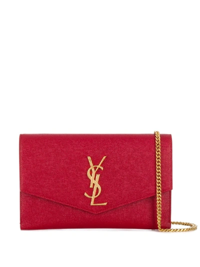 Shop Saint Laurent Monogram Envelope Clutch Bag In Red