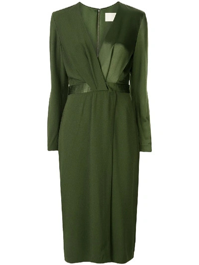 Shop Dion Lee Pivot Drape Long Sleeve Dress In Green