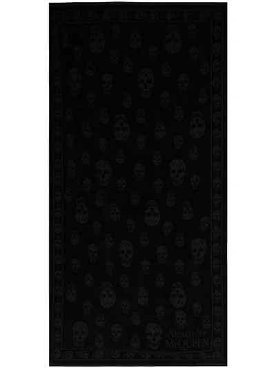 Shop Alexander Mcqueen Tonal Logo Print Beach Towel In Black