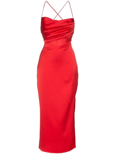 Shop Rasario Criss-cross Midi Dress In Red
