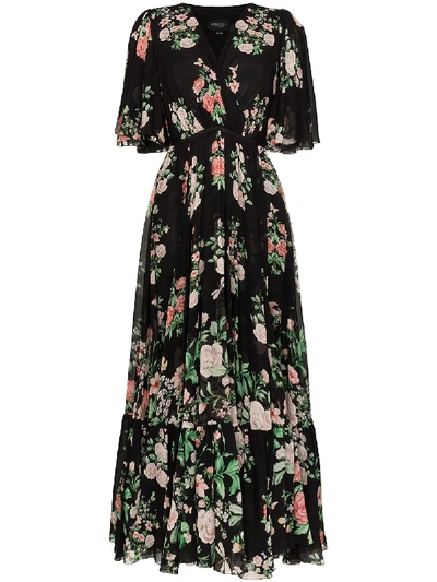 Shop Giambattista Valli Ruffled Floral Print Maxi Dress In Black