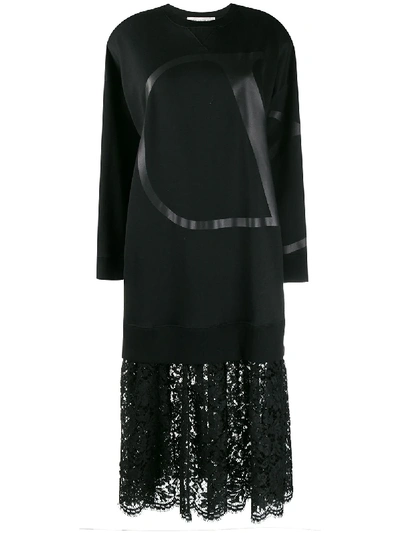 Shop Valentino Vlogo Jersey Dress In Black