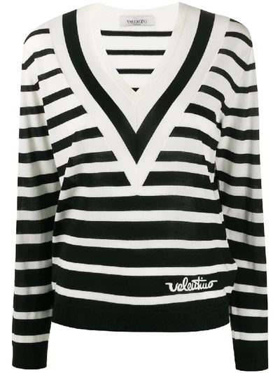 Shop Valentino V-neck Striped Jumper In Black
