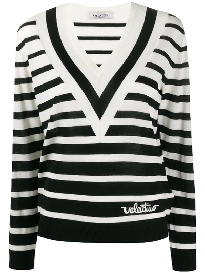 Valentino Striped Virgin Wool Sweater In Black