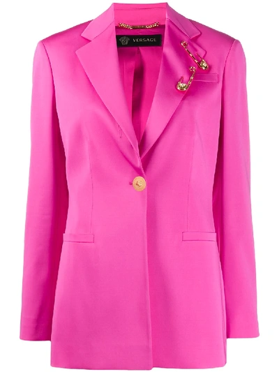 Shop Versace Pin Embellished Blazer In Pink