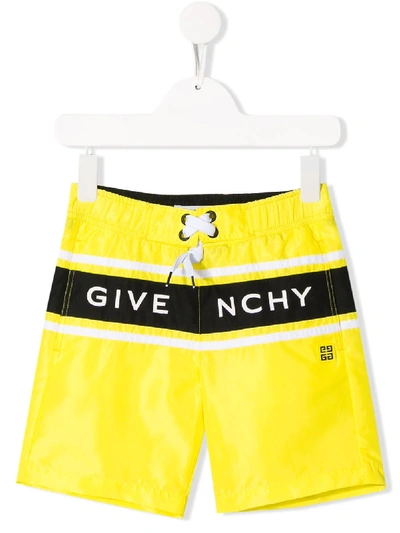 Shop Givenchy Logo Drawstring Swim Shorts In Yellow