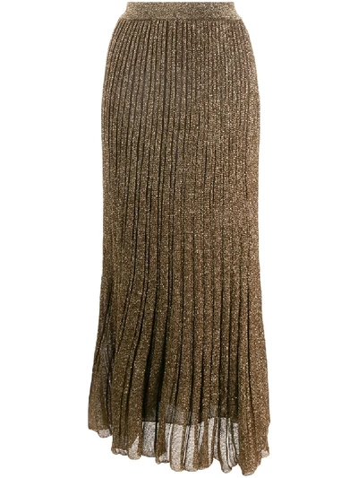 Shop Missoni Pleated Knit Skirt In Gold