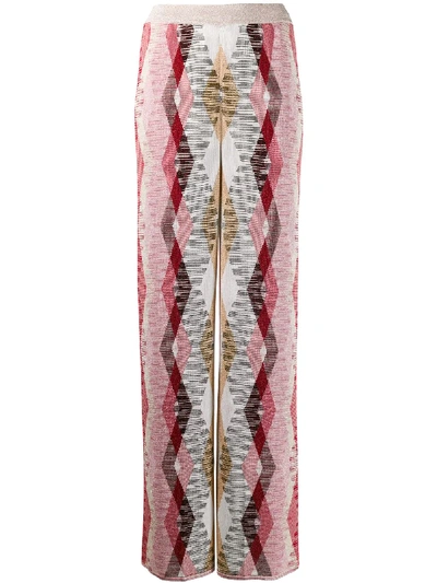Shop Missoni Geometric Knit Flared Trousers In Pink